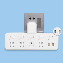 多功能插座转换器转换插头插排夜灯无线插板电源插座面板多孔家用插线板台灯床头一转多usb插座 JT五开关【带USB】
