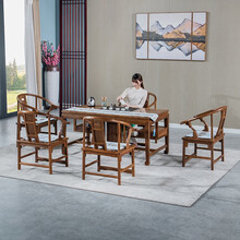 寻古红木家具非洲鸡翅木（学名：非洲崖豆木）实木茶桌新中式茶桌椅组合办公室茶台家用泡茶桌茶艺桌N 六件套：146茶桌+圈椅