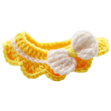 咪贝萌 宠物配饰猫咪狗狗编织猫可爱围脖针织围巾脖子装饰品柯基围兜 黄色+白色蝴蝶结 S