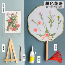 中国风古风团扇干花diy材料包 儿童手工制作永生花圆扇子自制礼物儿童礼物 粉色花语团扇干花包套装 干花包