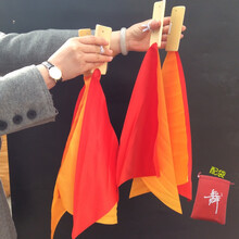 快板儿童口才教学快板红绸夹板广场舞表演手指板舞蹈道具一付4片 舞蹈竹板二色红黄三角绸配C侧+袋