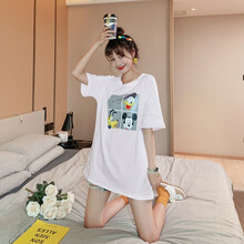 孕妇装夏装时尚潮妈哺乳外出短袖T恤春夏季上衣中长款外穿孕妇裙夏天大码孕妈装宽松舒适孕妇连衣裙子新款 白色普通款 M