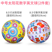 建大皮球儿童球类玩具拍拍球婴幼儿宝宝弹力球西瓜球小幼儿3岁专用按摩球六一儿童节礼物 8.5寸太阳花+8.5寸数字英文（送气筒气针）