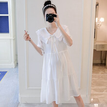 孕妇装夏装时尚潮妈短袖孕妇套装春夏季中长款外穿孕妇裙夏天大码孕妈装宽松舒适孕妇连衣裙子新款 白色 M