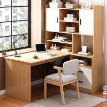 桠棠电脑桌台式家用书桌书架一体转角桌学生学习桌卧室办公工作台 【实木款】胡桃色  组装