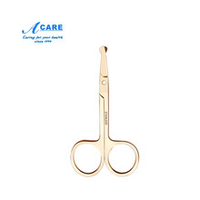 阿嚓热 鼻毛剪手动不锈钢圆头鼻毛剪刀修眉毛胡子剪子 金色1把