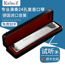 德国进口音簧成人专业演奏高级复重音24孔C调口琴A调B调D调E调F调G调 银色G调复音