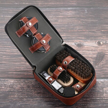 鞋油刷皮鞋刷家用黑色鞋油套装软毛擦鞋神器马毛刷鞋刷子清洁工具擦鞋布奇敬 方形皮盒豪华马毛九件套（三根鞋油+擦鞋手套）