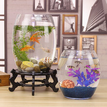创意桌面鱼缸生态圆形玻璃金鱼缸乌龟缸迷你小型造景家用水族箱 35号炮    品6件套