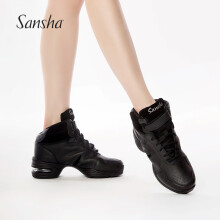 三沙（sansha） 成人运动舞蹈鞋真皮中帮中跟气垫软底广场舞现代舞鞋跳舞H52LPI 黑色-猪pi 36