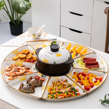 稻花里 网红拼盘创意喜庆套装组合盘子陶瓷餐盘家用分格圆桌摆盘扇形菜盘礼盒餐具碗筷汤碗 菠萝拼盘(8个扇盘+2.5L砂锅)