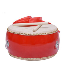 牛皮鼓大鼓舞蹈节奏鼓龙鼓中国红成人儿童演出盘鼓实木扁鼓堂鼓乐 12寸牛皮红鼓【40*22】+鼓棒+红绸