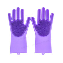 悦倪 抖音同款加厚魔术硅胶洗碗手套耐磨防滑耐用防水厨房懒人女神器 紫色 一双+硅胶保鲜盖6件套【送挂钩】