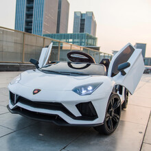【儿童节礼物】兰博基尼儿童电动车四轮遥控汽车1-3-4-5岁宝宝小孩玩具车可坐人 白色双驱+摇摆+手机蓝牙+遥控 12V大电瓶+剪刀