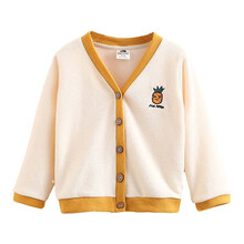 贝壳元素宝宝绣花外套  春装新款女童童装儿童V领开衫wta216 米底菠萝 130