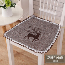 嘉至隆 餐椅垫 棉线编织薄款椅子垫子四季坐垫椅垫居家防滑餐厅桌椅垫子学生凳子垫屁垫 马蹄形小鹿咖啡 45x45cm有绑带