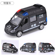星珀 【多款可选】仿真合金车模型开门特警车金属回力小汽车男孩越野车皮卡城管SUV车模笛声光儿童玩具车 商务特警