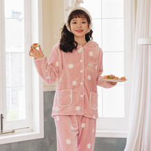 米度丽 月子服孕妇睡衣春秋款产妇产后冬季哺乳衣家居服套装 浅粉 M