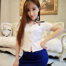 苘芕莯 情趣内衣制服诱惑 女士性感职业装低胸漏乳蕾丝套装 空姐制服