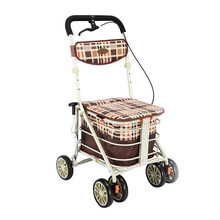 埃立娇老年购物车老人手推车买菜车可折叠轻便助行休闲散步四轮代步车替代拐杖有扶手靠背001L 001L-1手刹