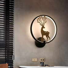 炬胜 现代北欧壁灯卧室客厅床头过道轻奢led创意个性麋鹿背景墙灯 【动物系列-麋鹿】黑色18W单色暖光