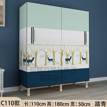 开门式简易衣柜挂衣柜加厚钢管家用加固双人布艺衣橱全钢架布衣柜 C款踏青