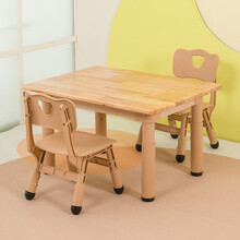 儿童实木桌子家用学习桌可升降木制儿童桌游戏桌幼儿园桌椅套装写字画画桌木质6人桌 60*80小方桌 1桌2椅