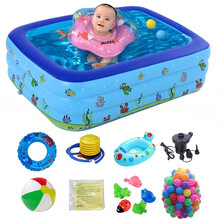 盈泰（intime）儿童游泳池婴儿家用洗澡盆加厚充气泳池宝宝浴缸戏水池 130*90*48cm蓝色三环印花