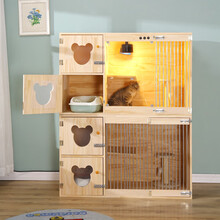 萌神实木猫产房恒温猫柜四季猫咪别墅猫别墅家用猫舍猫舍猫屋猫咪豪华别墅猫屋猫笼子可放猫砂盆猫笼子两层 100*60*75暖风款