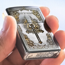 zippo打火机美国原装 之宝煤油防风镀铬磨砂天使之剑 zppo男士火机个性