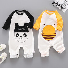 婴儿连体衣春秋季长袖纯棉超萌新生儿童装小蜜蜂宝宝外出哈衣爬服秋天 小蜜蜂哈衣【黄色】 66码-3-6个月-15斤以下