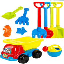 堆沙堡城堡沙滩推车玩具沙漏大号加厚铲子和桶决明子玩具沙20斤装大颗粒套装那宝宝儿童挖沙玩具户外沙池组 沙滩车配铲耙10件套