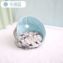 猫窝四季通用夏天凉窝半封闭式猫房子别墅网红可拆洗宠物猫咪用品 卡通蓝色(20斤以下猫咪) 标配 (收藏加购优先发货)