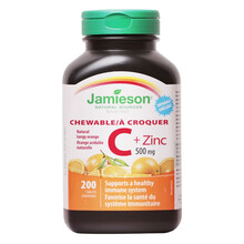 加拿大进口健美生jamieson维生素C咀嚼片200粒 维生素c咀嚼片 成人儿童女士vc香橙味含片 维生素C加锌200粒