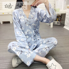 长袖月子服春秋夏季薄款孕妇睡衣大码哺乳衣产后喂奶衣家居服套装HY 三朵花长袖 XL码