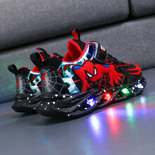 蜘蛛侠儿童鞋子男童运动鞋棉鞋发光2021年春夏款加绒新款秋款小童 A55黑色双网（偏小一码） 28内长约17.4