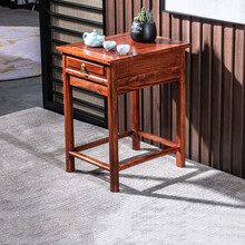 九鲤王府红木家具非洲花梨（学名：刺猬紫檀）带抽实木小茶几新中式角几边桌角桌小茶台小桌TG 长38*宽48*高60cm