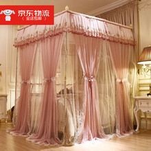 梦琉璃新品双层蚊帐ins家用落地宫廷方顶公主风1.2加密加厚木纹不锈钢支架1.5m2米1.8床 909樱花粉 1.8*2.0米