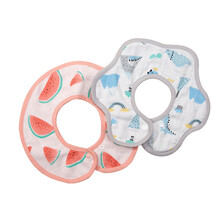 棉花堂纱布360度围兜婴儿棉围嘴口水巾宝宝防吐奶新生围兜夏季 组合二：圆形小西瓜、花朵冒险派对