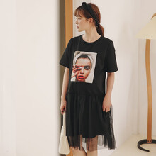 米度丽 孕妇连衣裙夏秋季上衣中长款裙子短袖长裙2021网红潮妈孕妇秋装 黑色 M