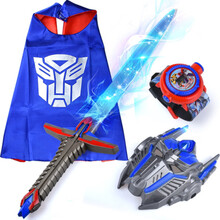 万圣节儿童套装英雄衣服盾牌玩具面具儿童男孩的宝剑美国队长披风 变形剑+披风+面具 送手表