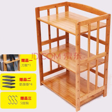 厨房微波炉架子置物架多层电器烤箱架实木收纳不锈钢储物楠竹锅架子家用桌面收纳电饭煲打印机架 加厚三层59*38*81