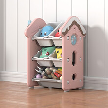 儿童玩具收纳架收纳盒收纳箱收纳筐收纳篮收纳桶置物架塑料幼儿园收纳柜整理架多层宝宝书架绘本架宝宝玩具 甜点屋收纳架+【组合1】+夏威夷粉
