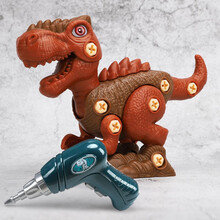 恐龙玩具儿童电钻可拆装卸螺母恐龙拼装积木拧螺丝钉玩具男孩仿真侏罗纪霸王龙模型套装 霸王龙【电动版】