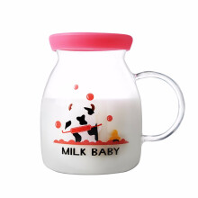 耐热玻璃杯牛奶杯儿童大人水杯带刻度微波炉加热杯带盖耐高温便携带杯400ml 红色