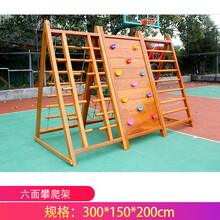 幼儿园攀爬架木质荡桥户外儿童木制感统训练组合大型滑梯钻洞玩具 六面攀爬架