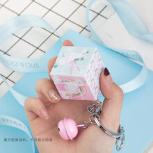 小魔方钥匙扣 魔方卡通挂件钥匙扣汽车钥匙链女可爱创意情侣包包挂饰锁匙扣 粉铃铛【魔方图案机发出】