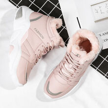 叠灿运动官方同款初中学生加绒运动鞋女高帮冬季百搭软底跑步鞋厚底休闲鞋保暖棉鞋高中女生少女大童冬 粉色 35