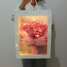 满天星干花束网红生日袋盒包装送人闺蜜女朋友表白公司庆典订 玫红色满天星粉雾面+礼袋灯