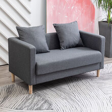小户型出租房沙发服装店酒吧卡座沙发餐饮洗车店理发店双人沙发椅 灰色麻布 单人实木腿